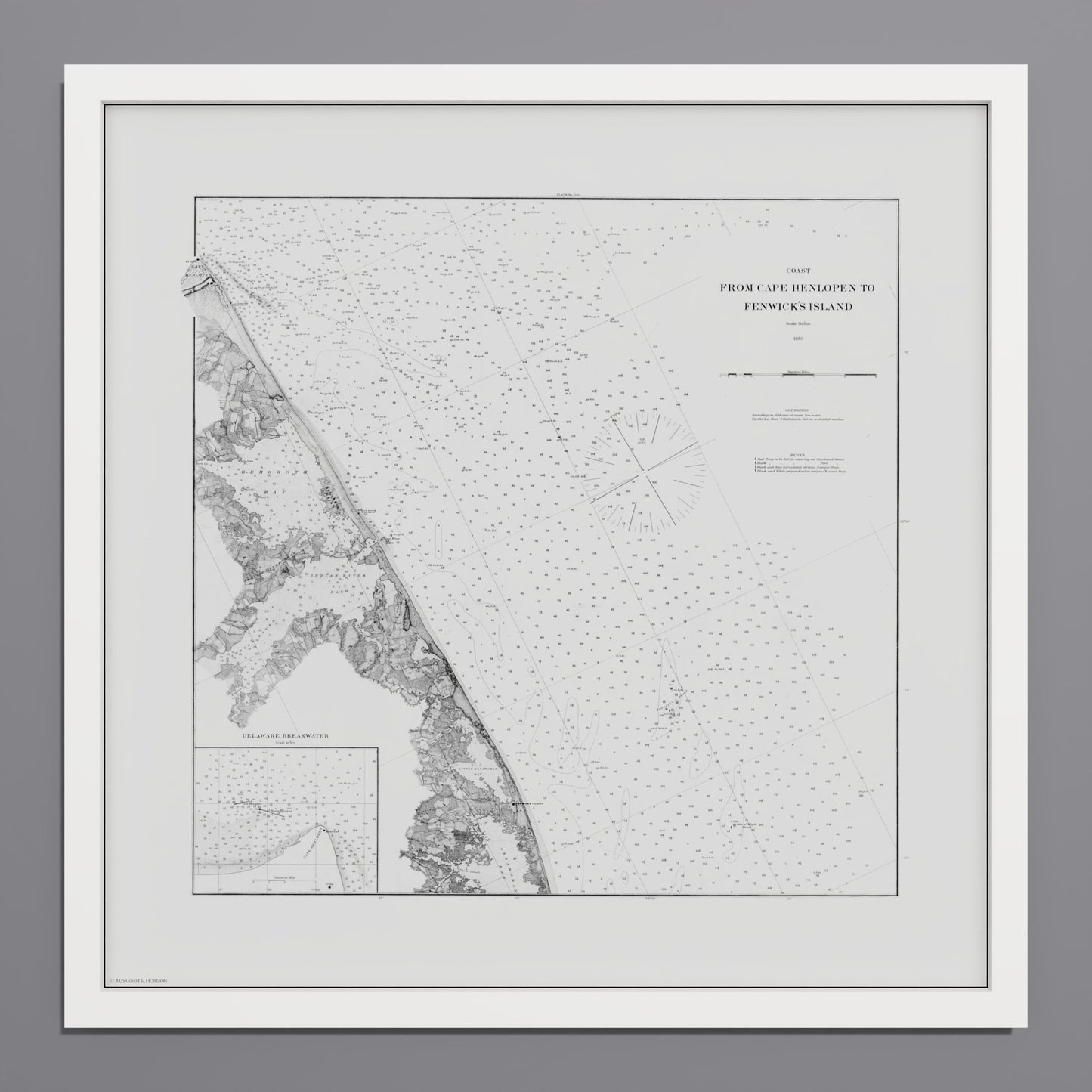 Cape Henlopen to Fenwicks Island 1880 - M (50x50 cm / 20x20″) White Frame