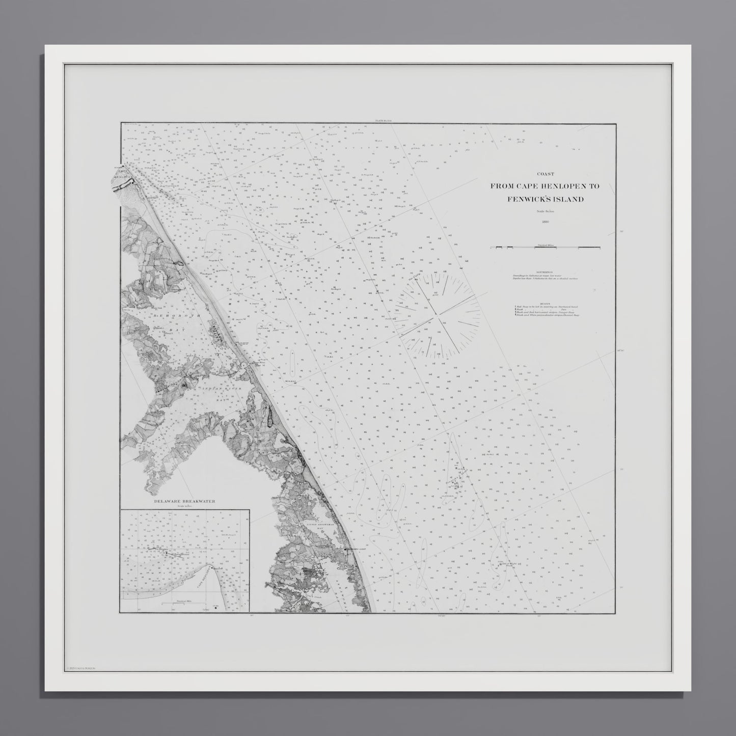 Cape Henlopen to Fenwicks Island 1880 - L (70x70 cm / 28x28″) White Frame