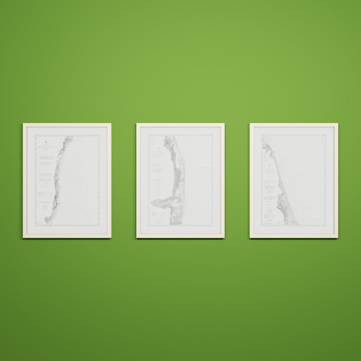 Jersey Shore Triptych - 18" × 24" Natural Wood Frame