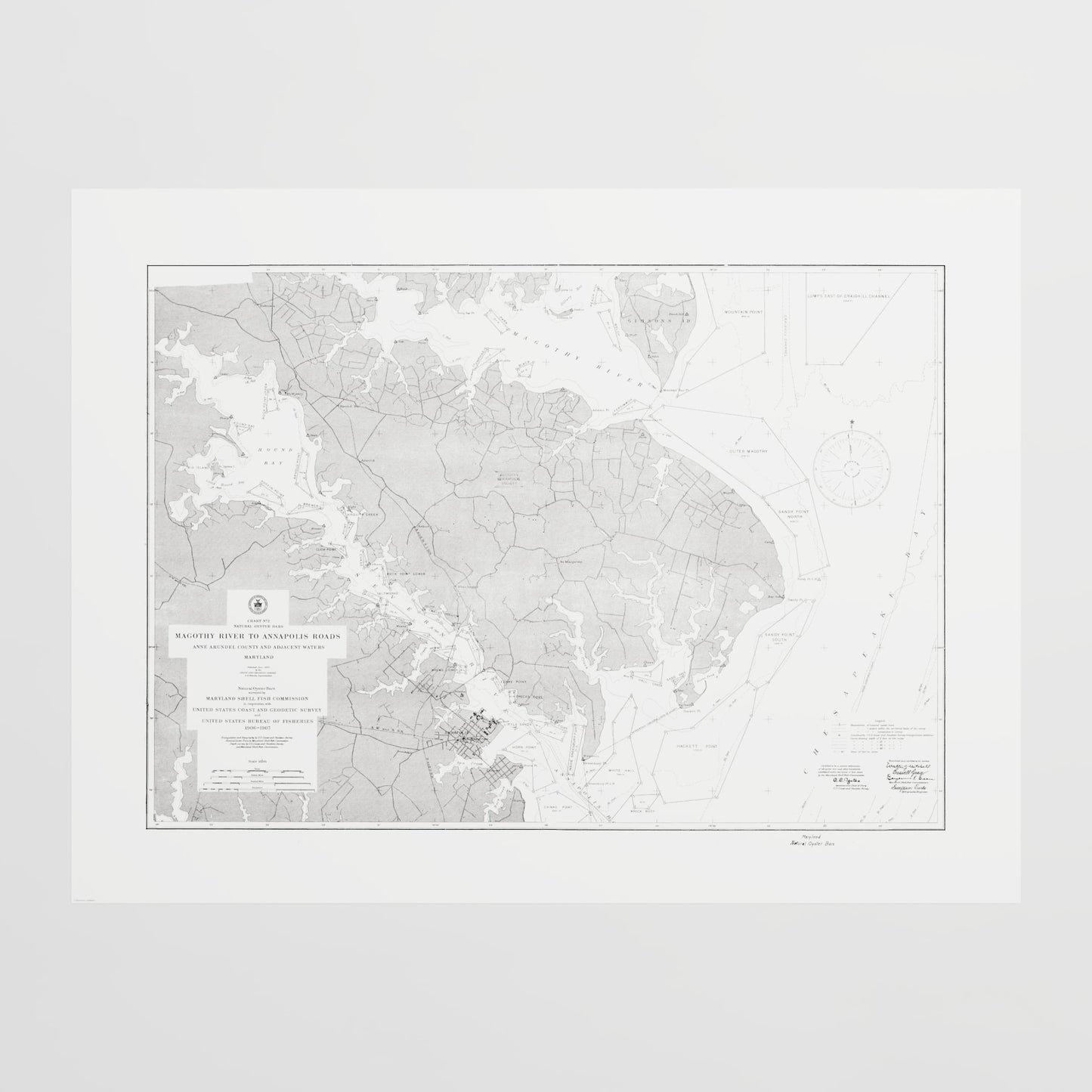 Magothy River to Annapolis Roads Natural Oyster Bars 1906 - undefined Print Only