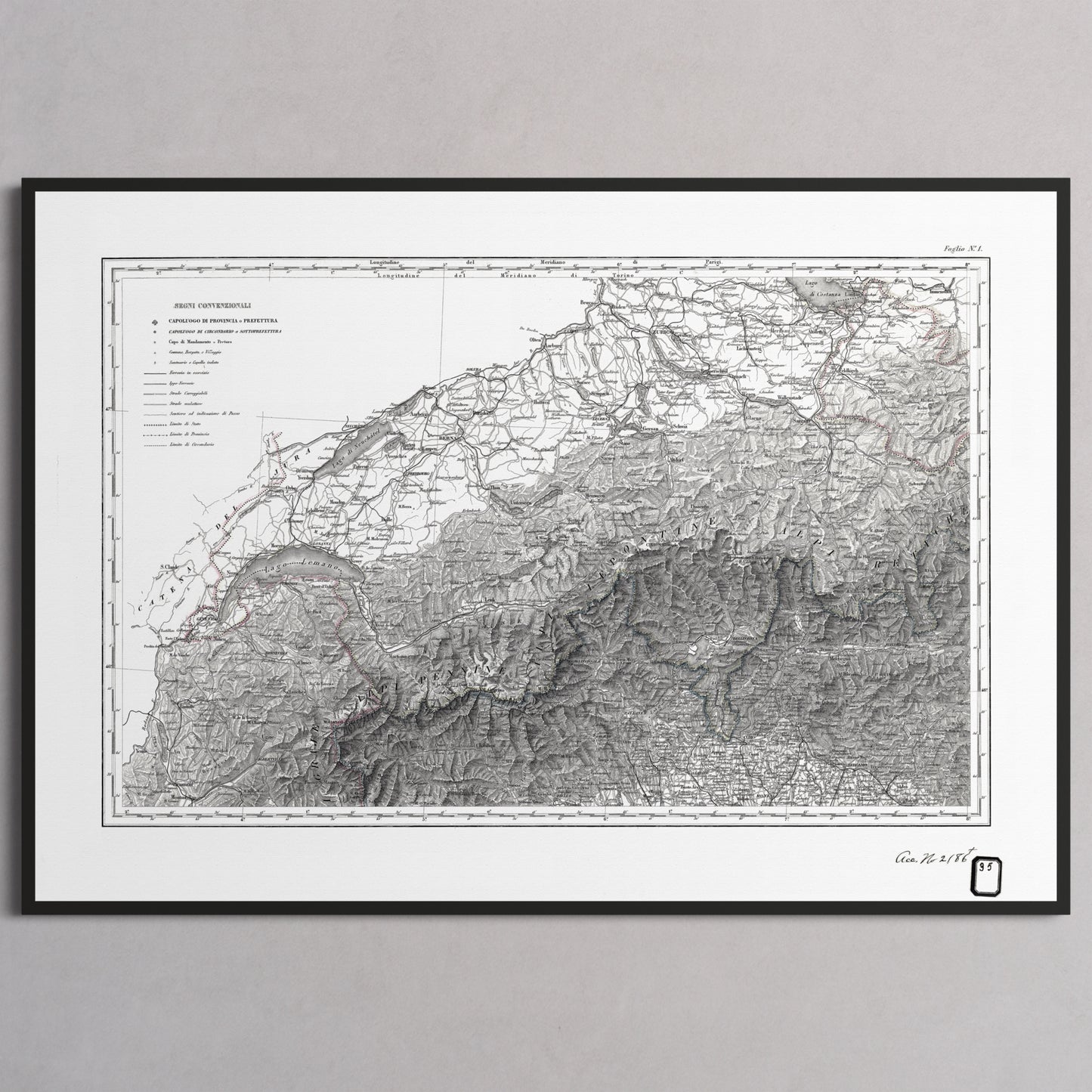 Alpi Italiano OVEST - XL (70x100 cm / 28x40″) Black Frame