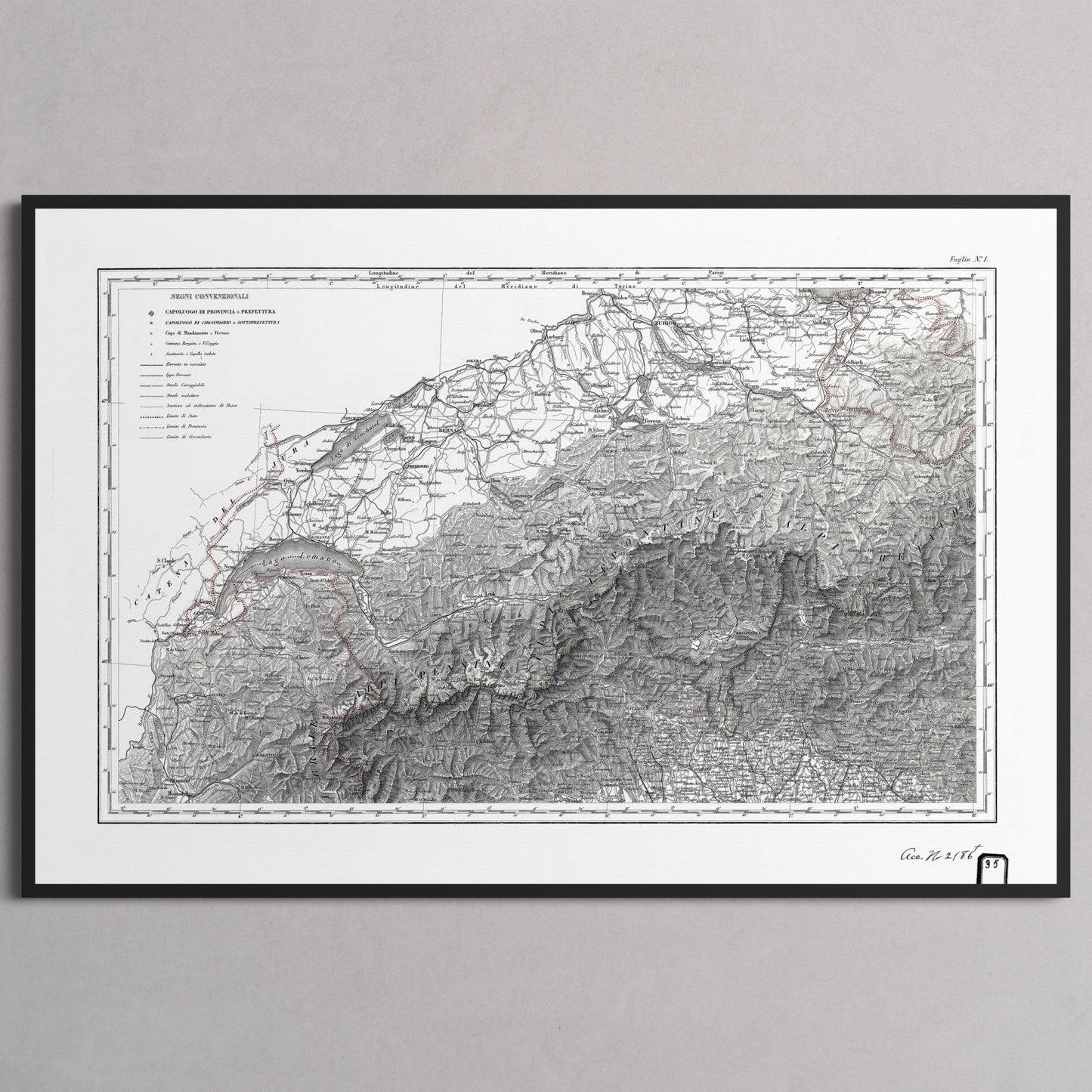 Alpi Italiano OVEST - L (60x90 cm / 24x36″) Black Frame