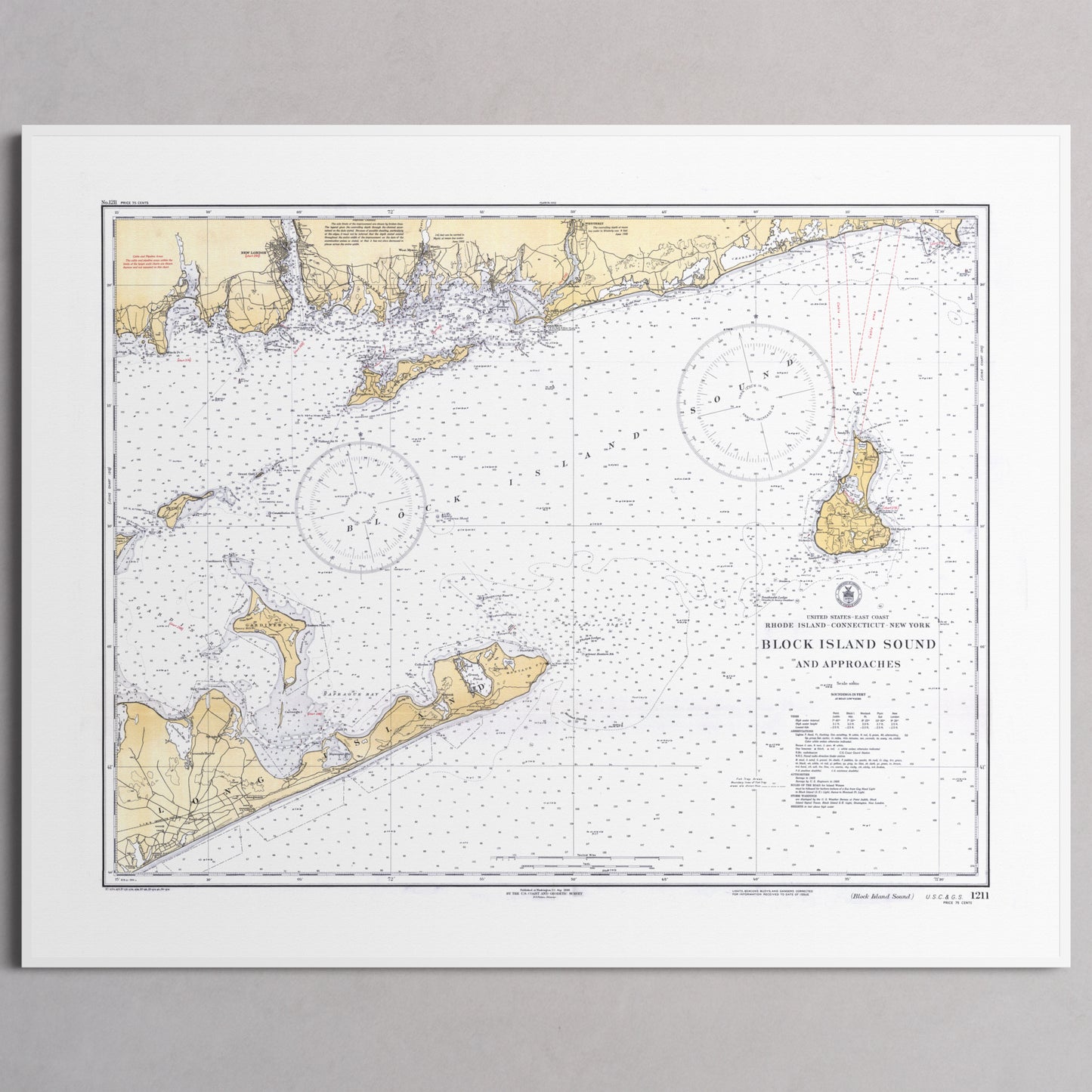 Block Island Sound and Approaches 1934 - S (40x50 cm / 16x20″) White Frame