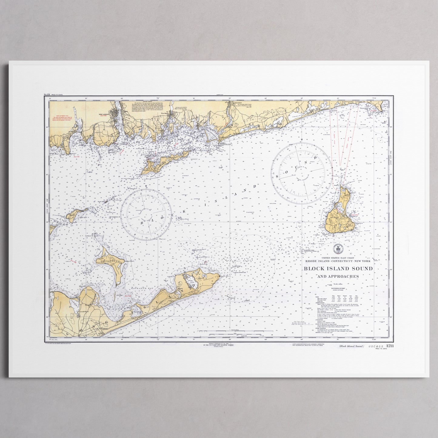 Block Island Sound and Approaches 1934 - M (45x60 cm / 18x24″) White Frame