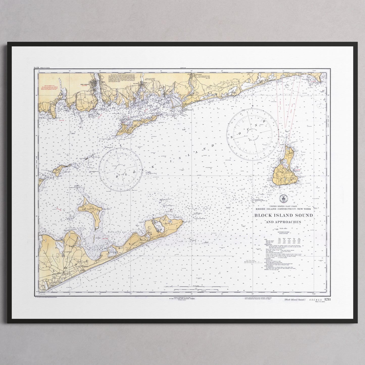 Block Island Sound and Approaches 1934 - S (40x50 cm / 16x20″) Black Frame