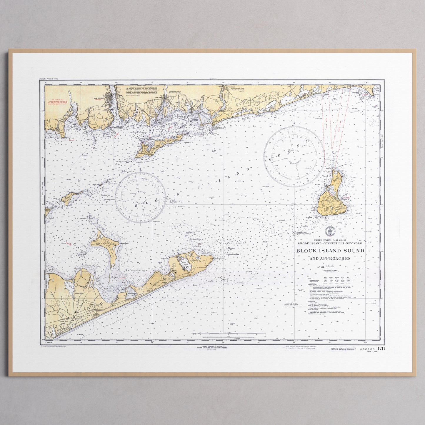 Block Island Sound and Approaches 1934 - S (40x50 cm / 16x20″) Natural Frame