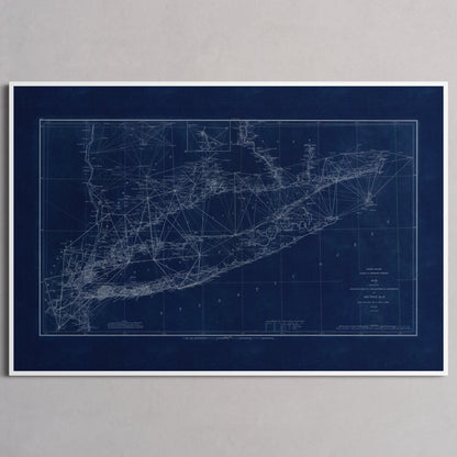 Long Island Sound Triangulation INDIGO - L (60x90 cm / 24x36″) White Frame