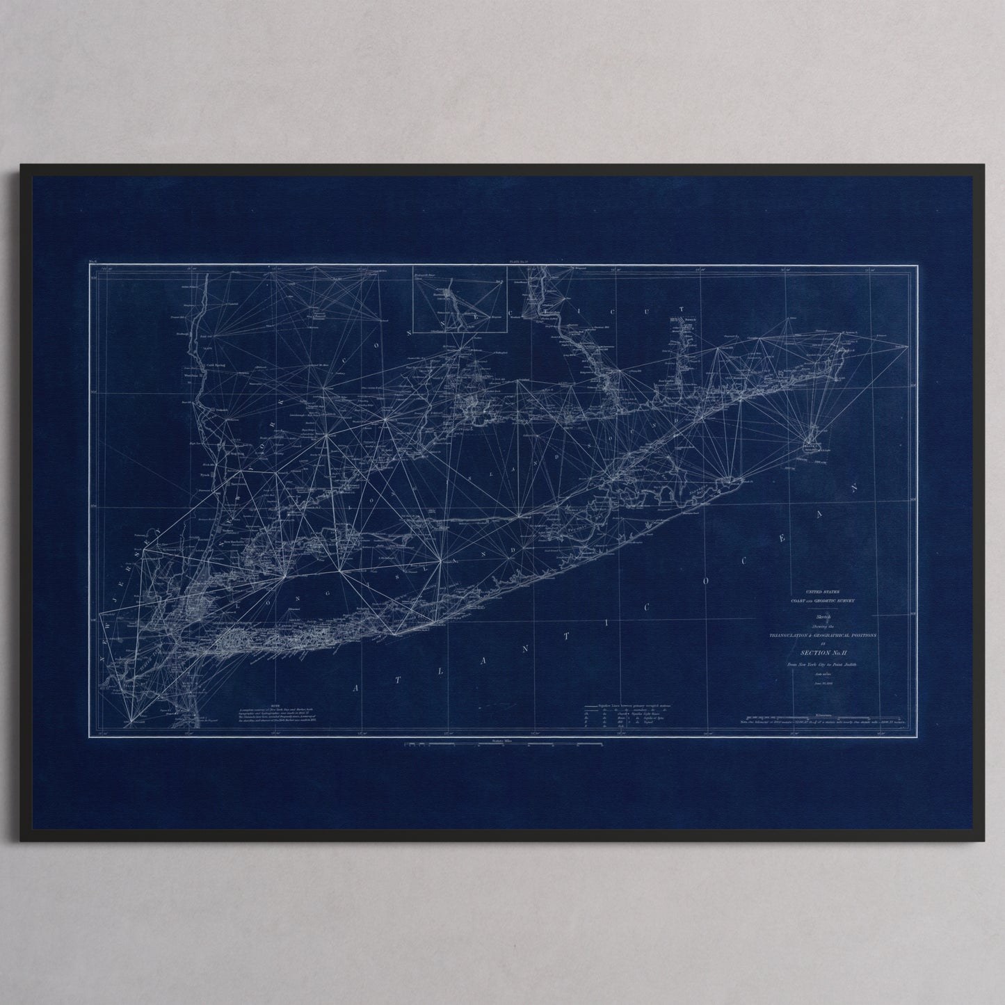 Long Island Sound Triangulation INDIGO - XL (70x100 cm / 28x40″) Black Frame