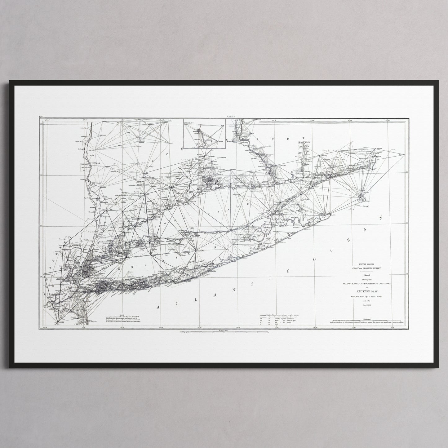 Long Island Sound Triangulation 1881 - L (60x90 cm / 24x36″) Black Frame