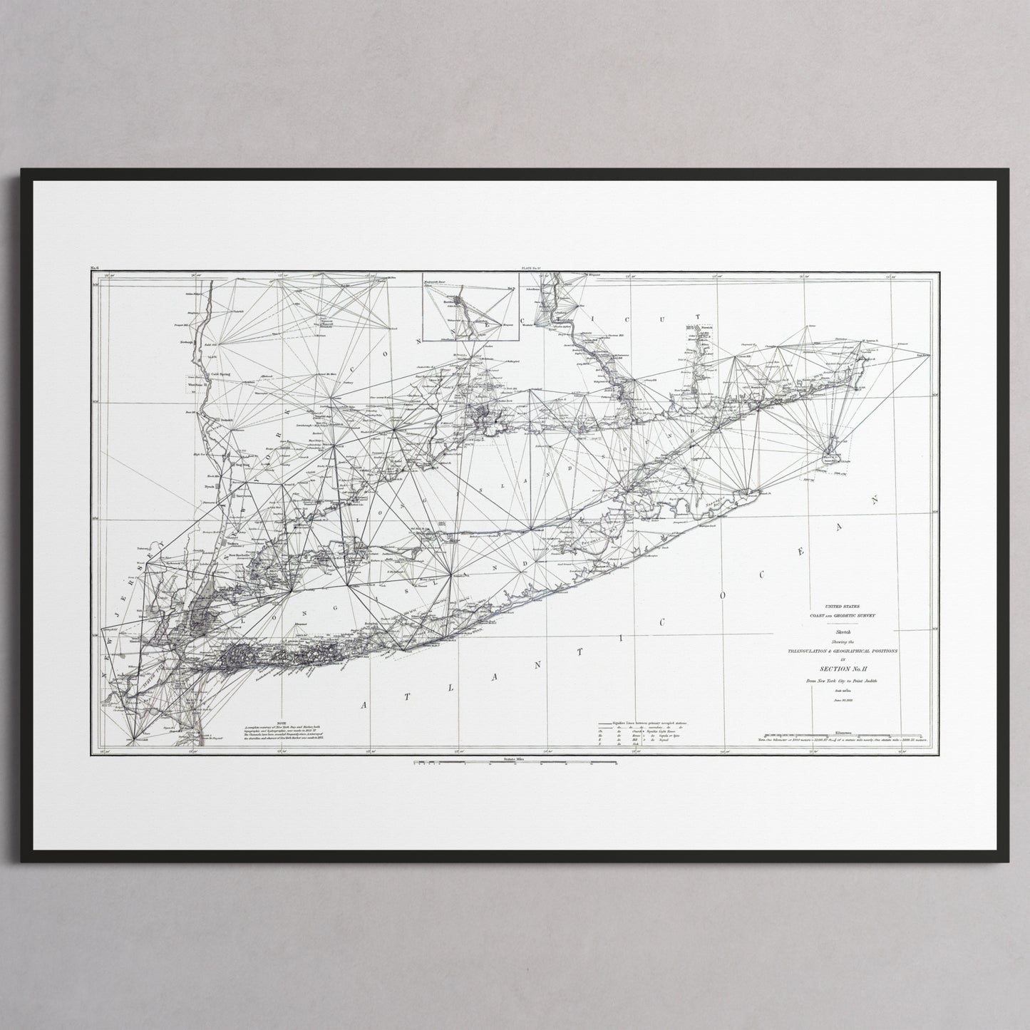 Long Island Sound Triangulation 1881 - XL (70x100 cm / 28x40″) Black Frame