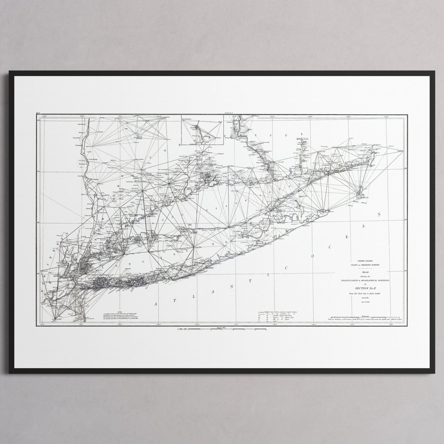 Long Island Sound Triangulation 1881 - M (A2 (42 x 59.4 cm)) Black Frame
