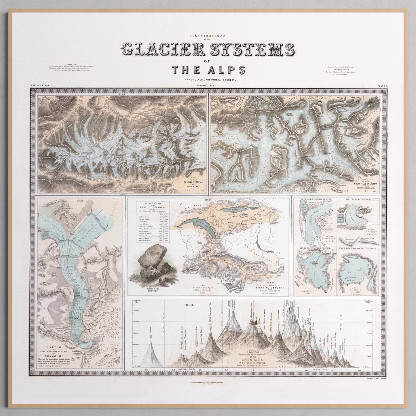 Glaciers of the Alps 1856 - M (50x50 cm / 20x20″) Natural Frame