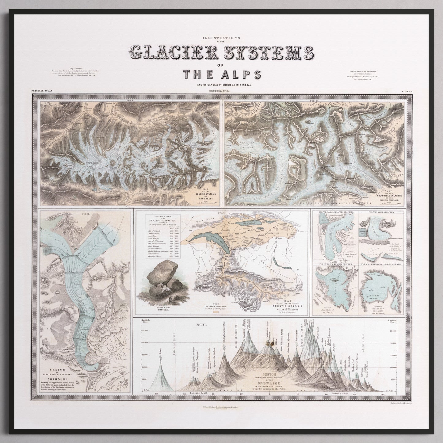 Glaciers of the Alps 1856 - M (50x50 cm / 20x20″) Black Frame