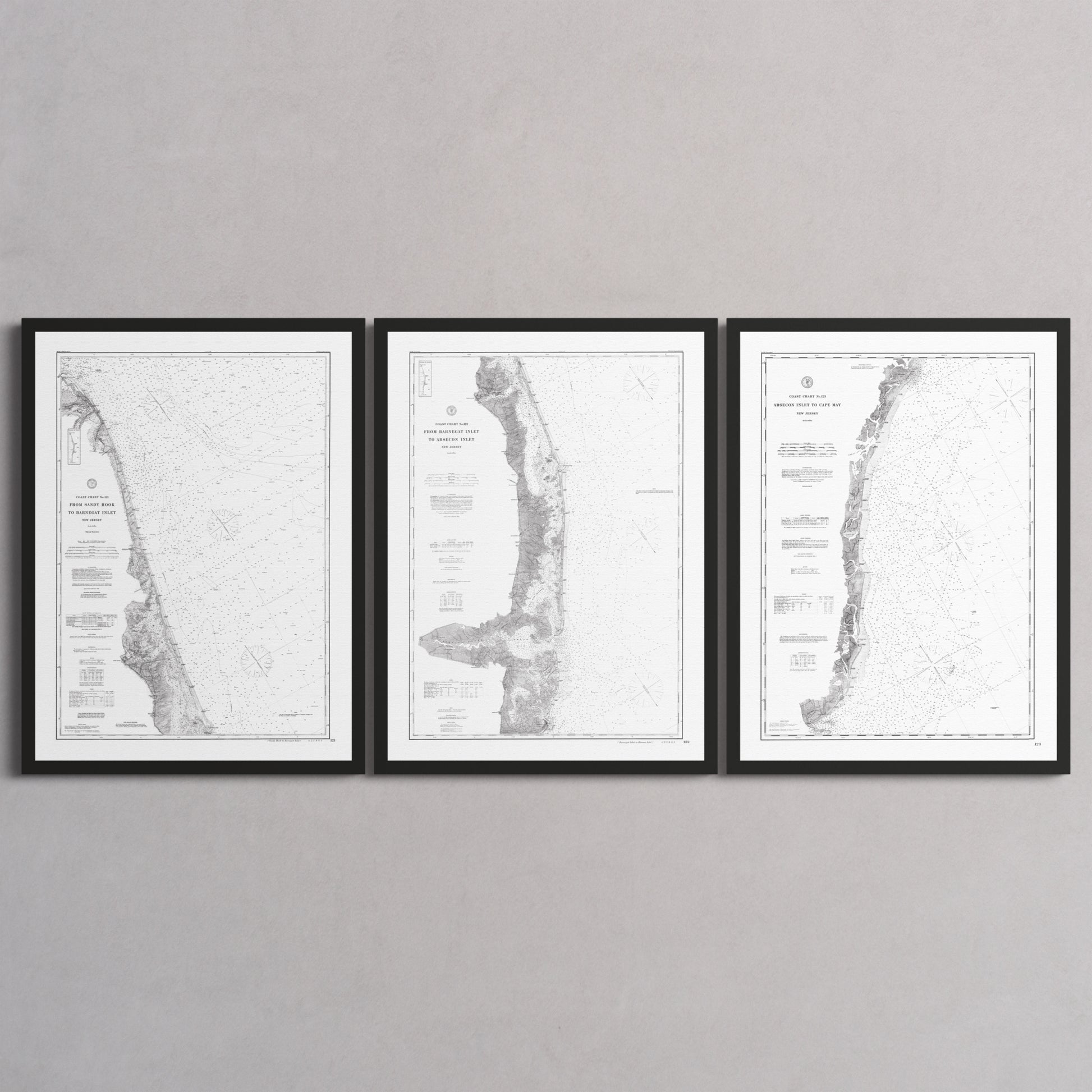 Jersey Shore Triptych - 18" × 24" Black Frame