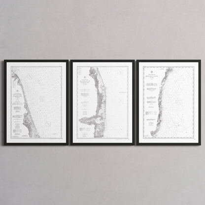 Jersey Shore Triptych - 24" × 32" Black Frame