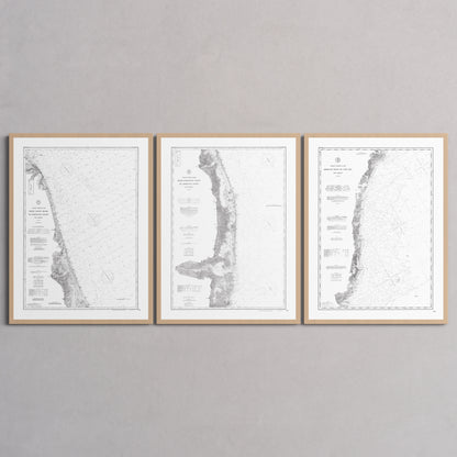 Jersey Shore Triptych - 18" × 24" Natural Wood Frame