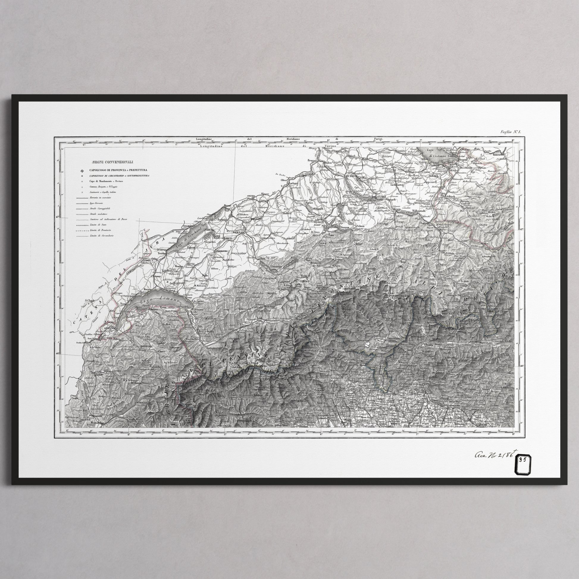 Alpi Italiano OVEST - XL (70x100 cm / 28x40″) Black Frame