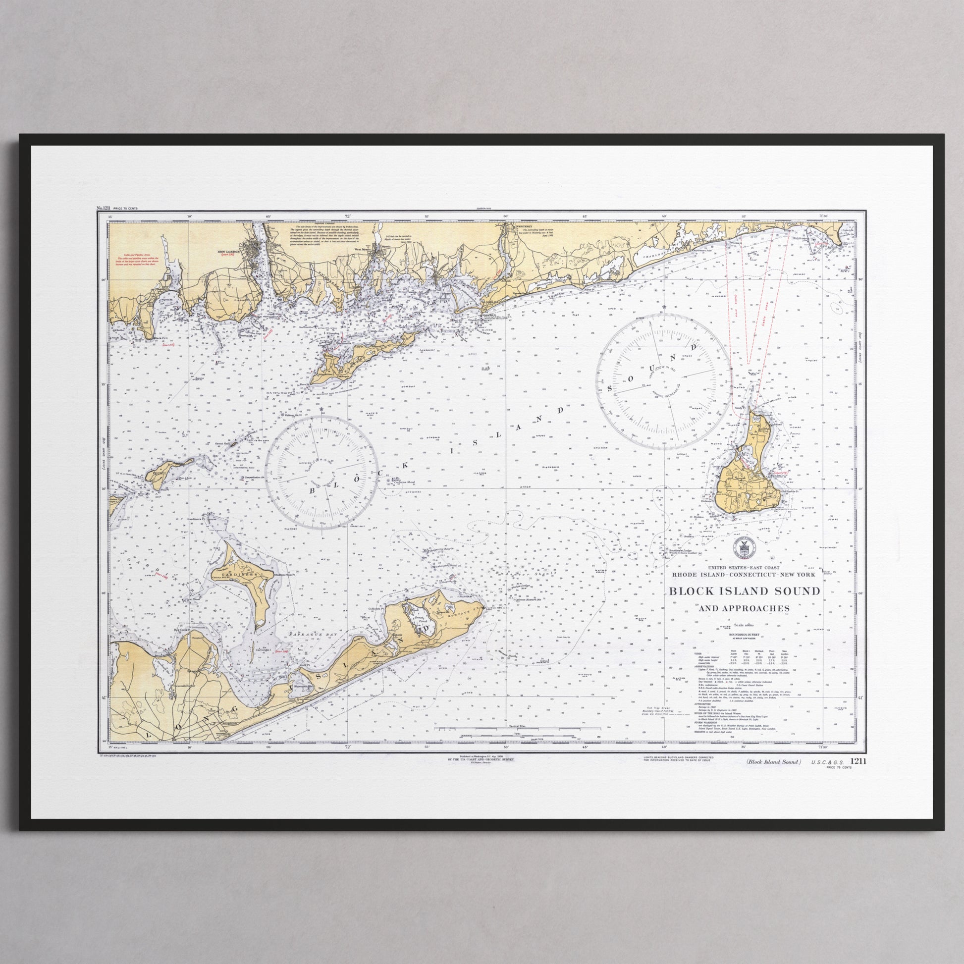 Block Island Sound and Approaches 1934 - M (45x60 cm / 18x24″) Black Frame