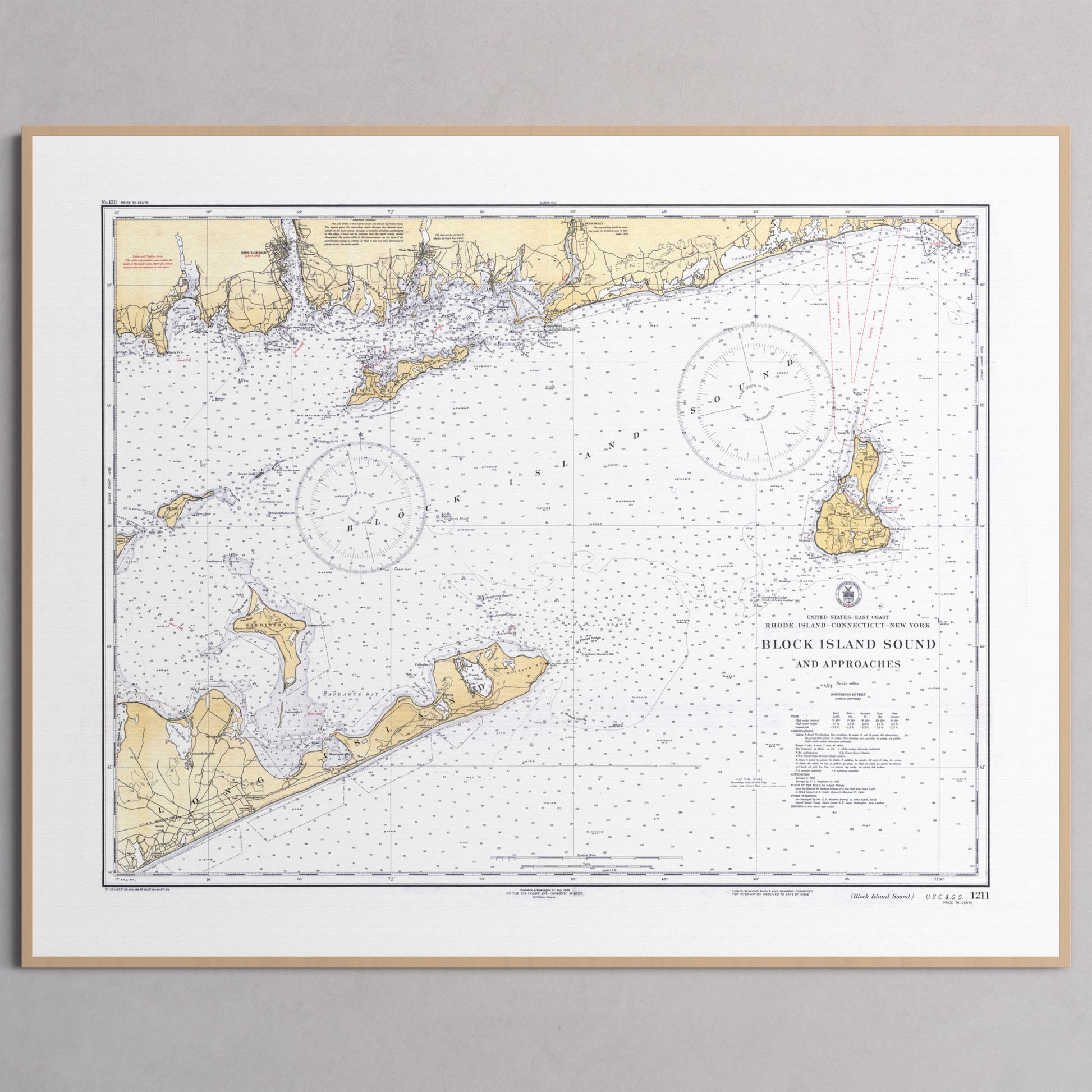 Block Island Sound and Approaches 1934 - S (40x50 cm / 16x20″) Natural Frame