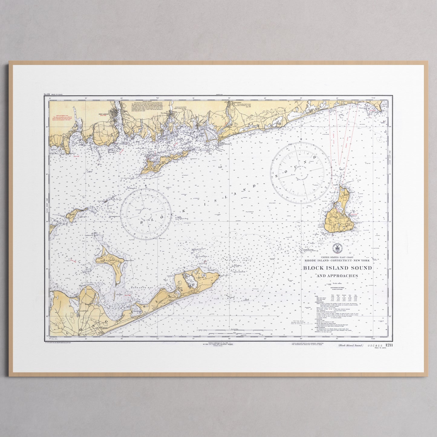 Block Island Sound and Approaches 1934 - M (45x60 cm / 18x24″) Natural Frame