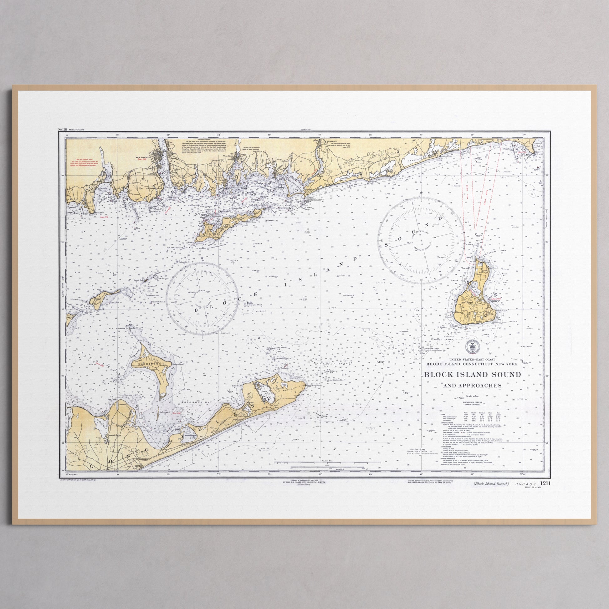Block Island Sound and Approaches 1934 - L (60x80 cm / 24x32″) Natural Frame