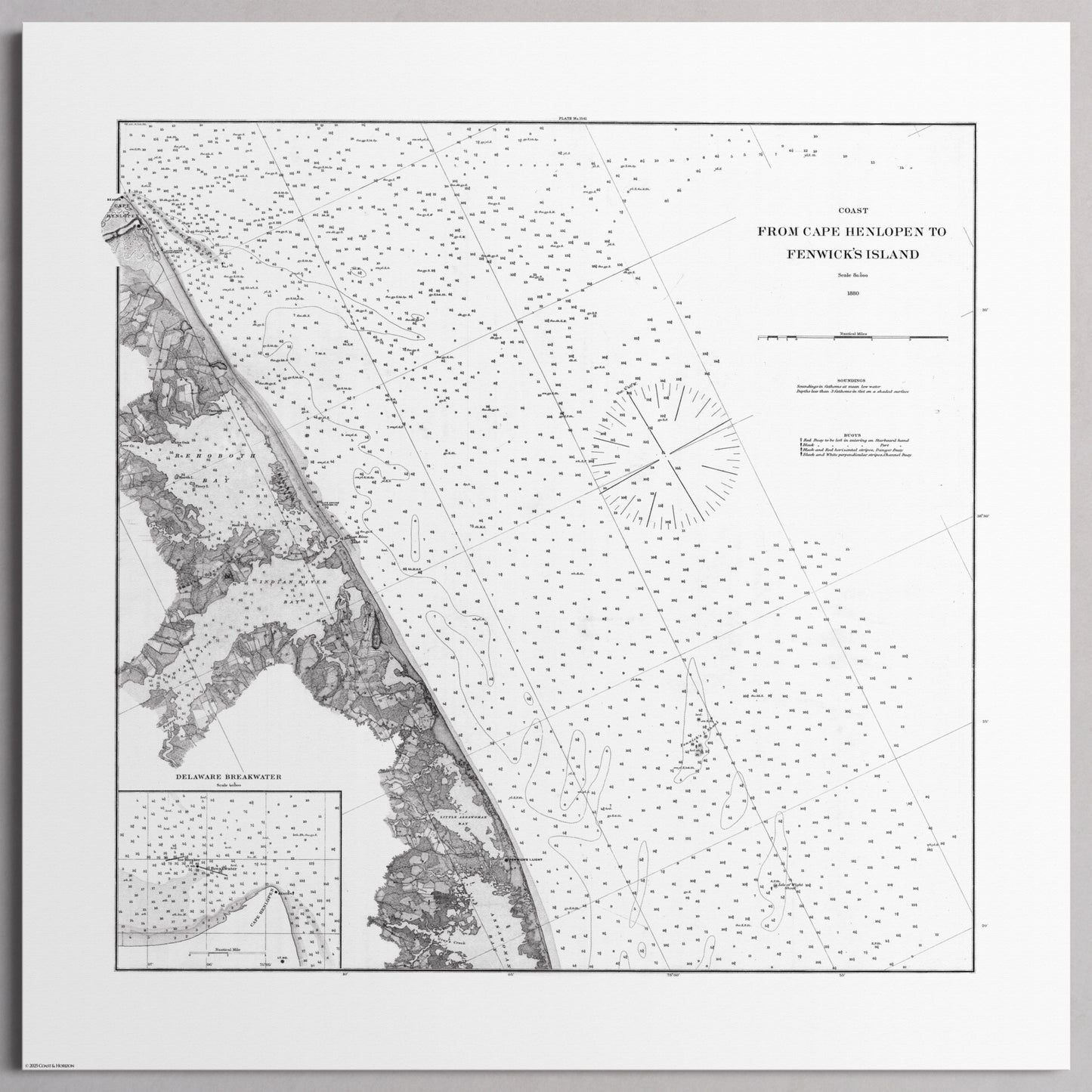 Cape Henlopen to Fenwicks Island 1880 - L (70x70 cm / 28x28″) Print Only