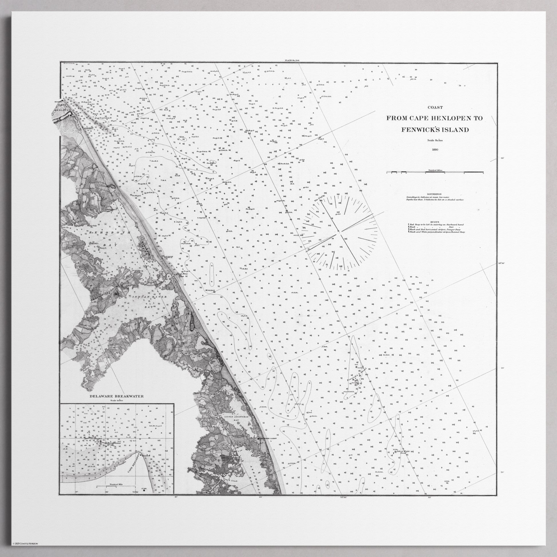 Cape Henlopen to Fenwicks Island 1880 - L (70x70 cm / 28x28″) Print Only