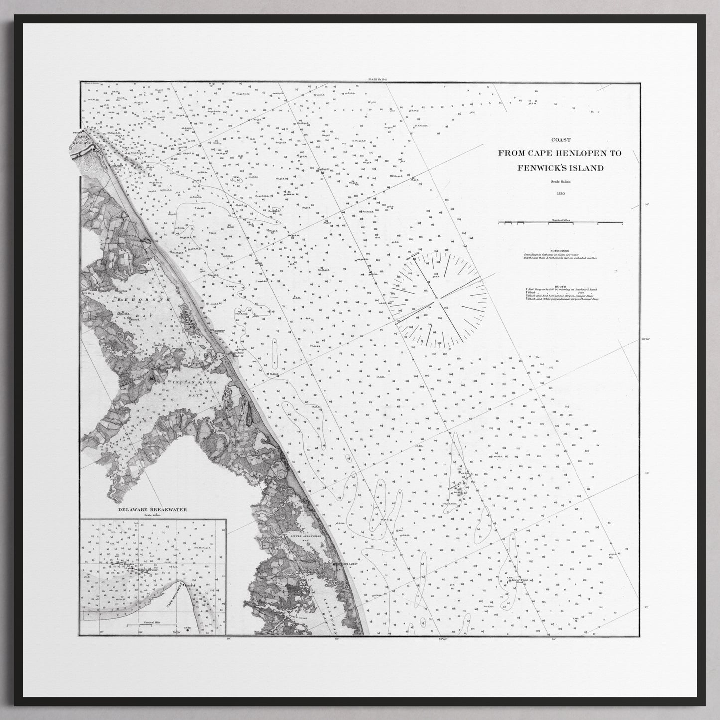 Cape Henlopen to Fenwicks Island 1880 - S (40x40 cm / 16x16″) Black Frame