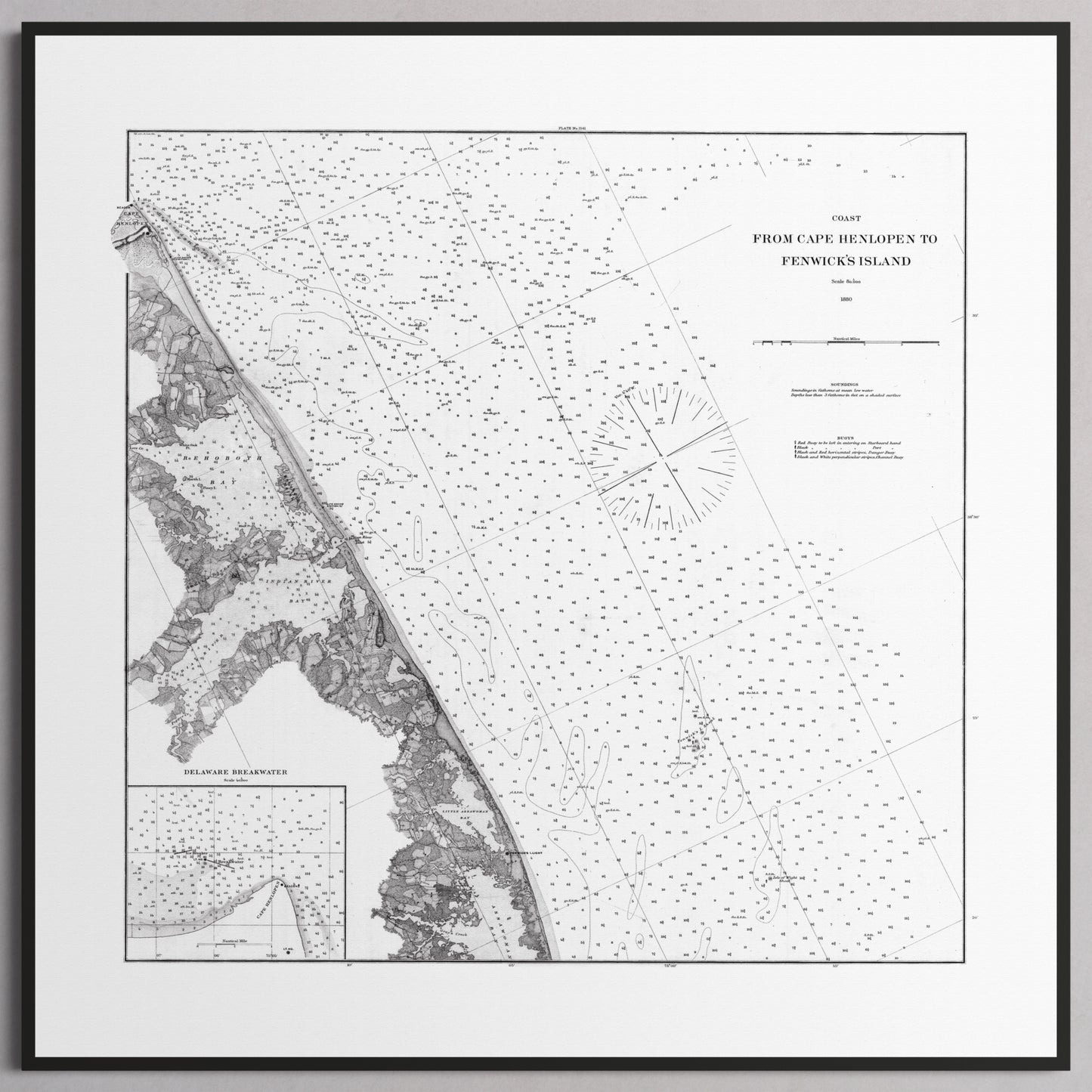 Cape Henlopen to Fenwicks Island 1880 - M (50x50 cm / 20x20″) Black Frame