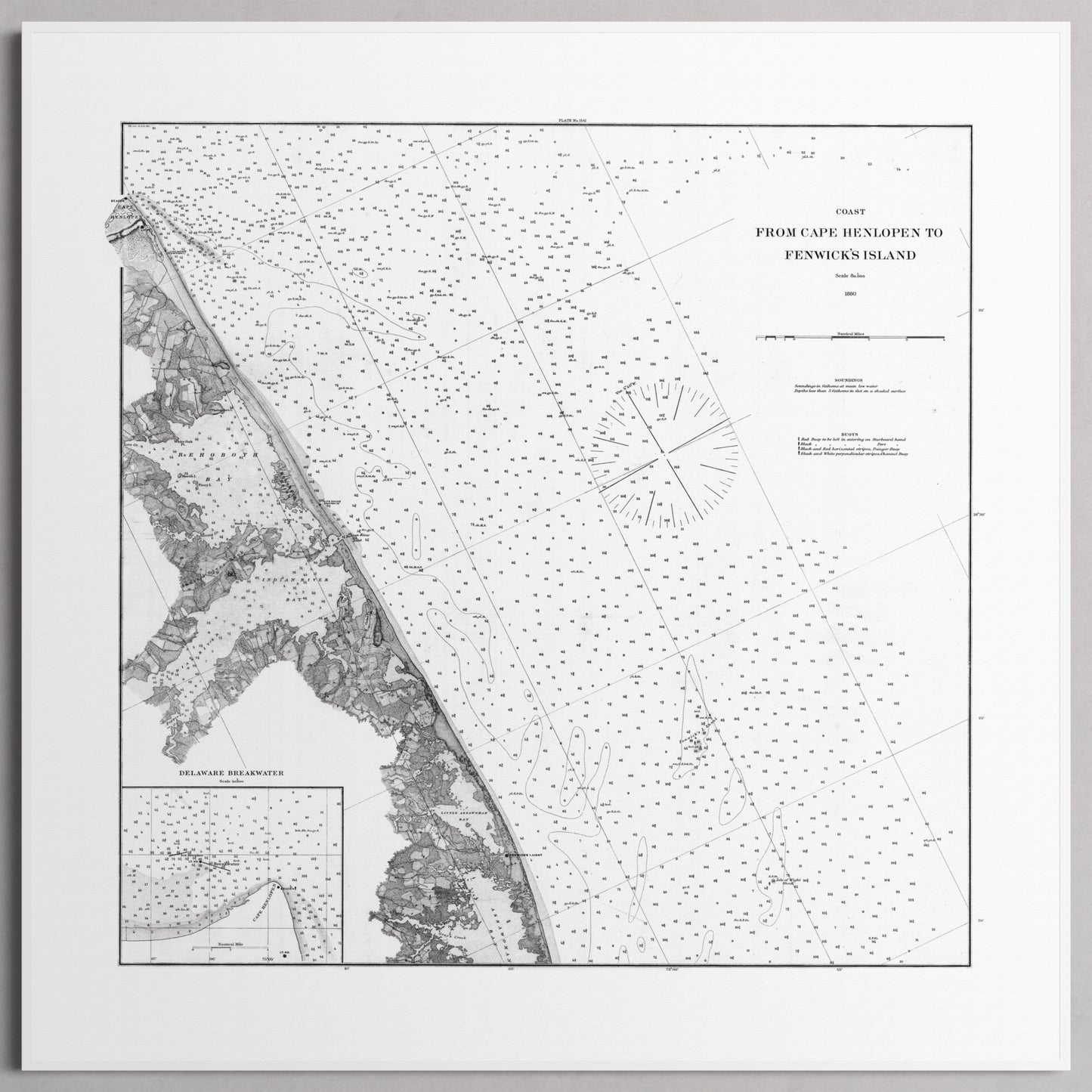 Cape Henlopen to Fenwicks Island 1880 - S (40x40 cm / 16x16″) White Frame