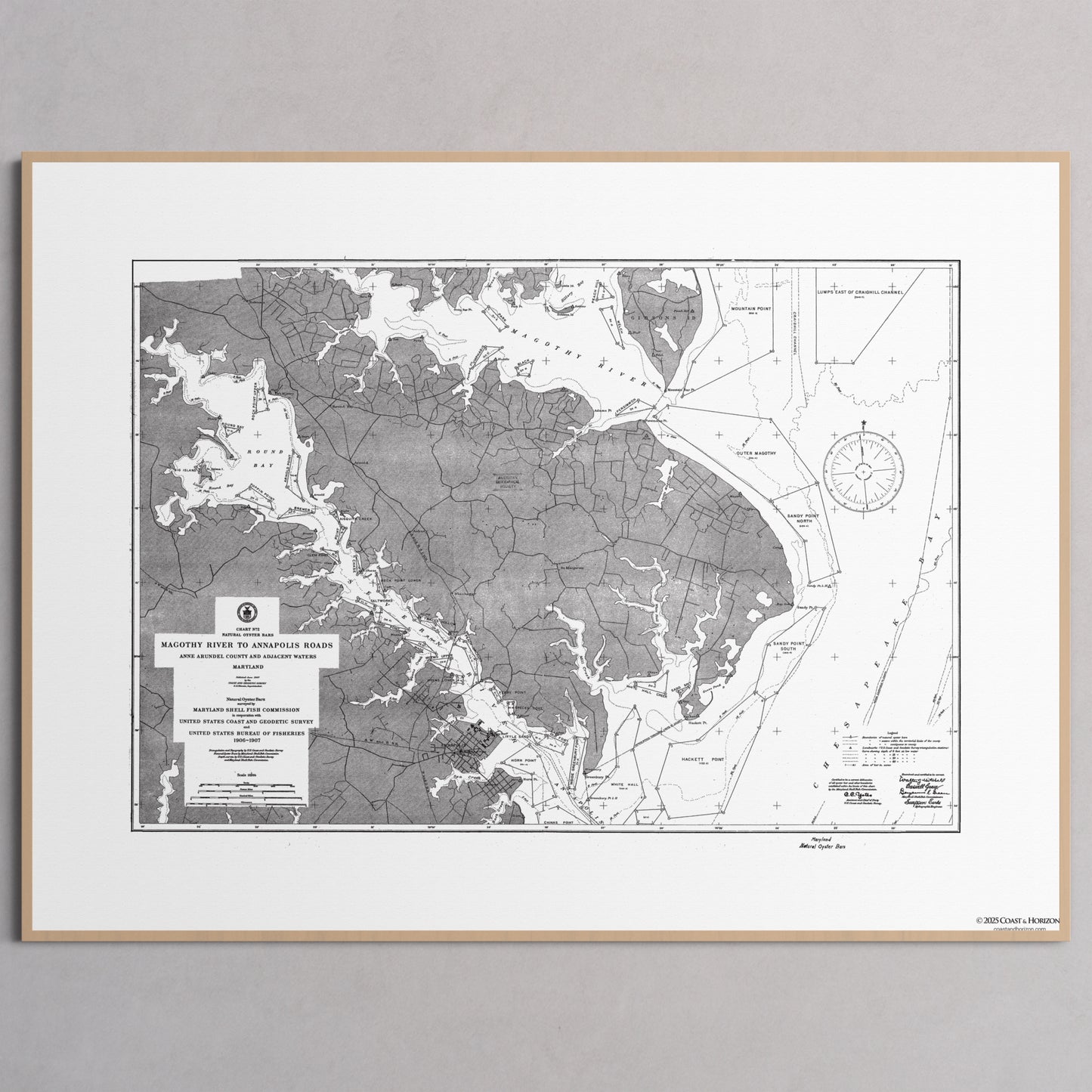 Magothy River to Annapolis Roads Natural Oyster Bars 1906 - M (45x60 cm / 18x24″) Natural Frame
