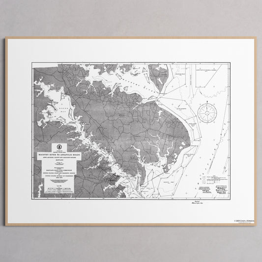 Magothy River to Annapolis Roads Natural Oyster Bars 1906 - M (45x60 cm / 18x24″) Natural Frame