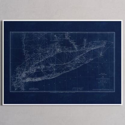 Long Island Sound Triangulation INDIGO - M (A2 (42 x 59.4 cm)) White Frame