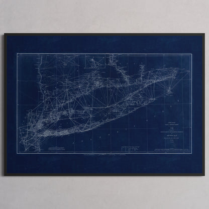 Long Island Sound Triangulation INDIGO - M (A2 (42 x 59.4 cm)) Black Frame