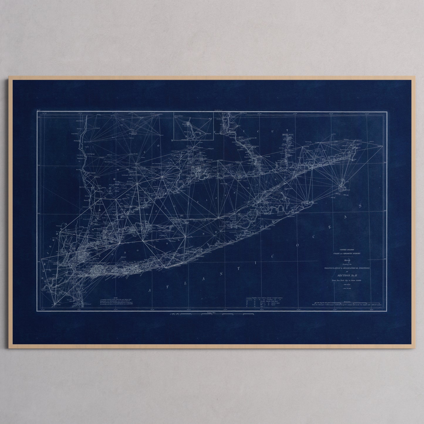 Long Island Sound Triangulation INDIGO - L (60x90 cm / 24x36″) Natural Frame