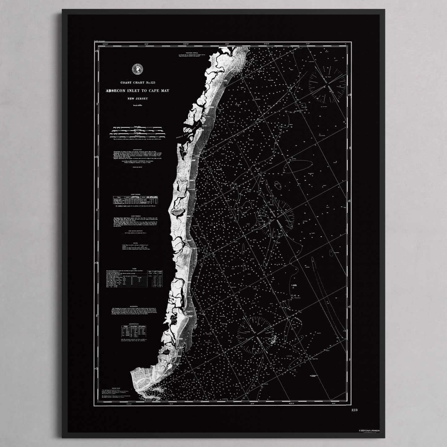 Absecon Inlet To Cape May NOIR - M (45x60 cm / 18x24″) Black Frame