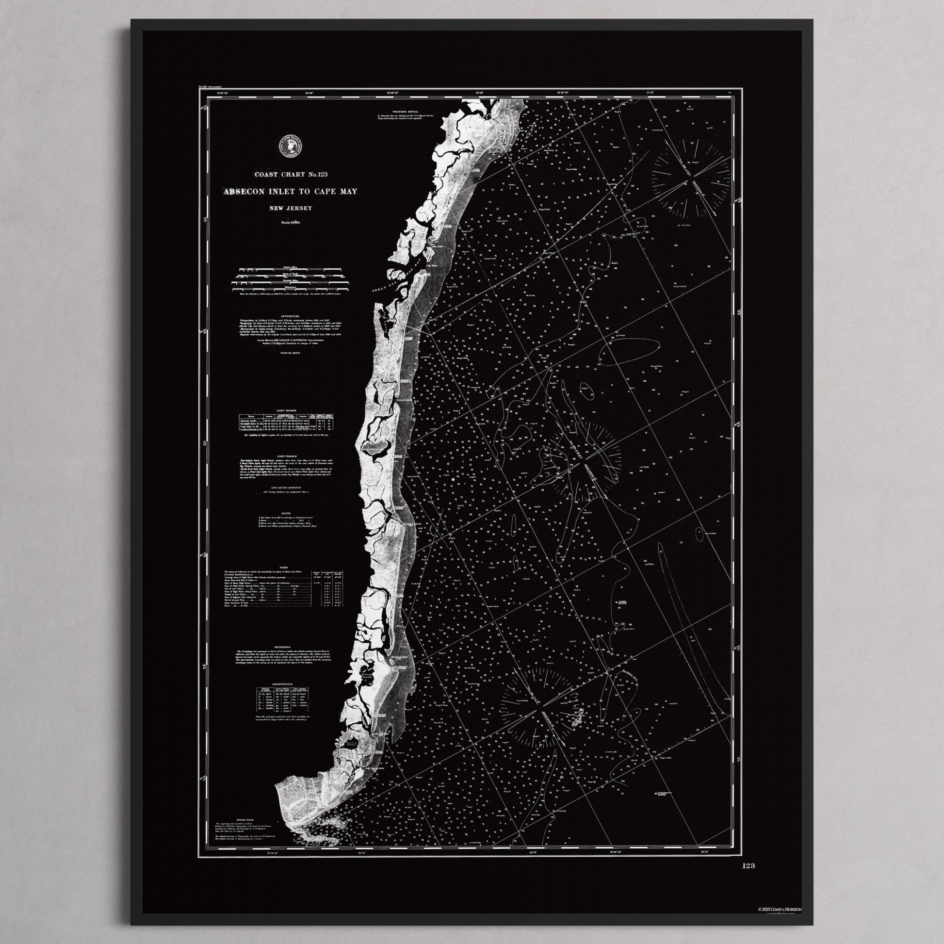 Absecon Inlet To Cape May NOIR - M (45x60 cm / 18x24″) Black Frame