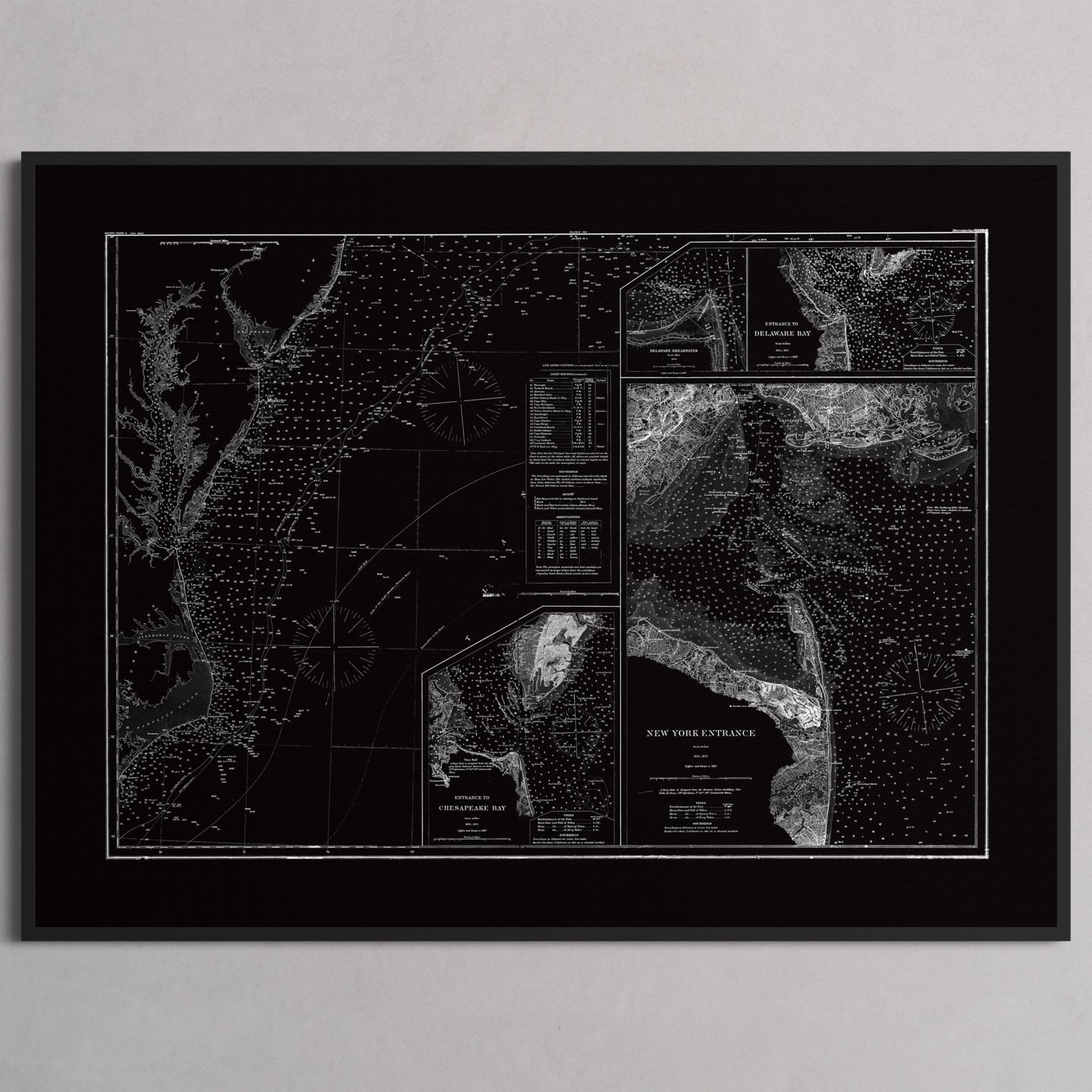 Entrance to Chesapeake Bay Delaware Bay and New York 1875 - L (60x80 cm / 24x32″) Black Frame