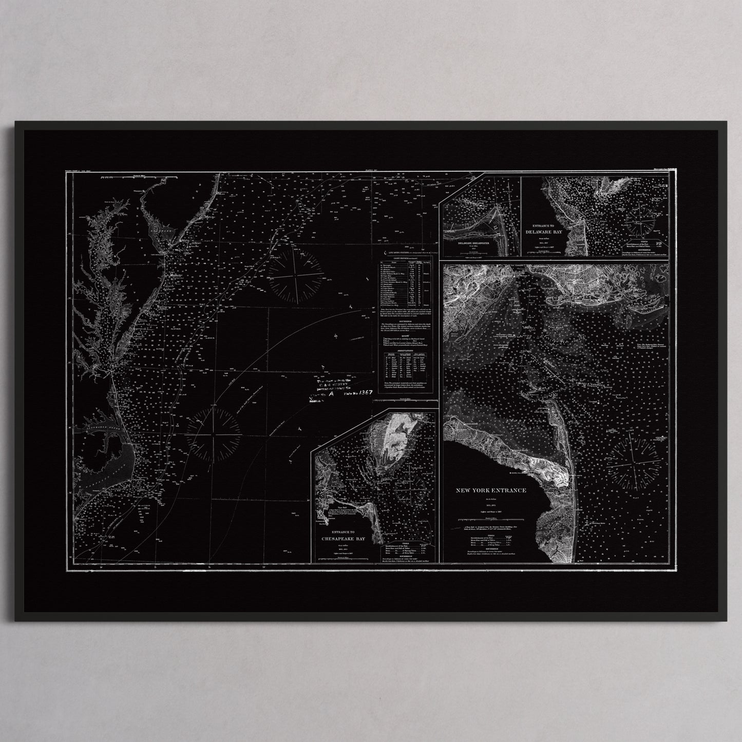 Entrance to Chesapeake Bay Delaware Bay and New York 1875 - XL (70x100 cm / 28x40″) Black Frame