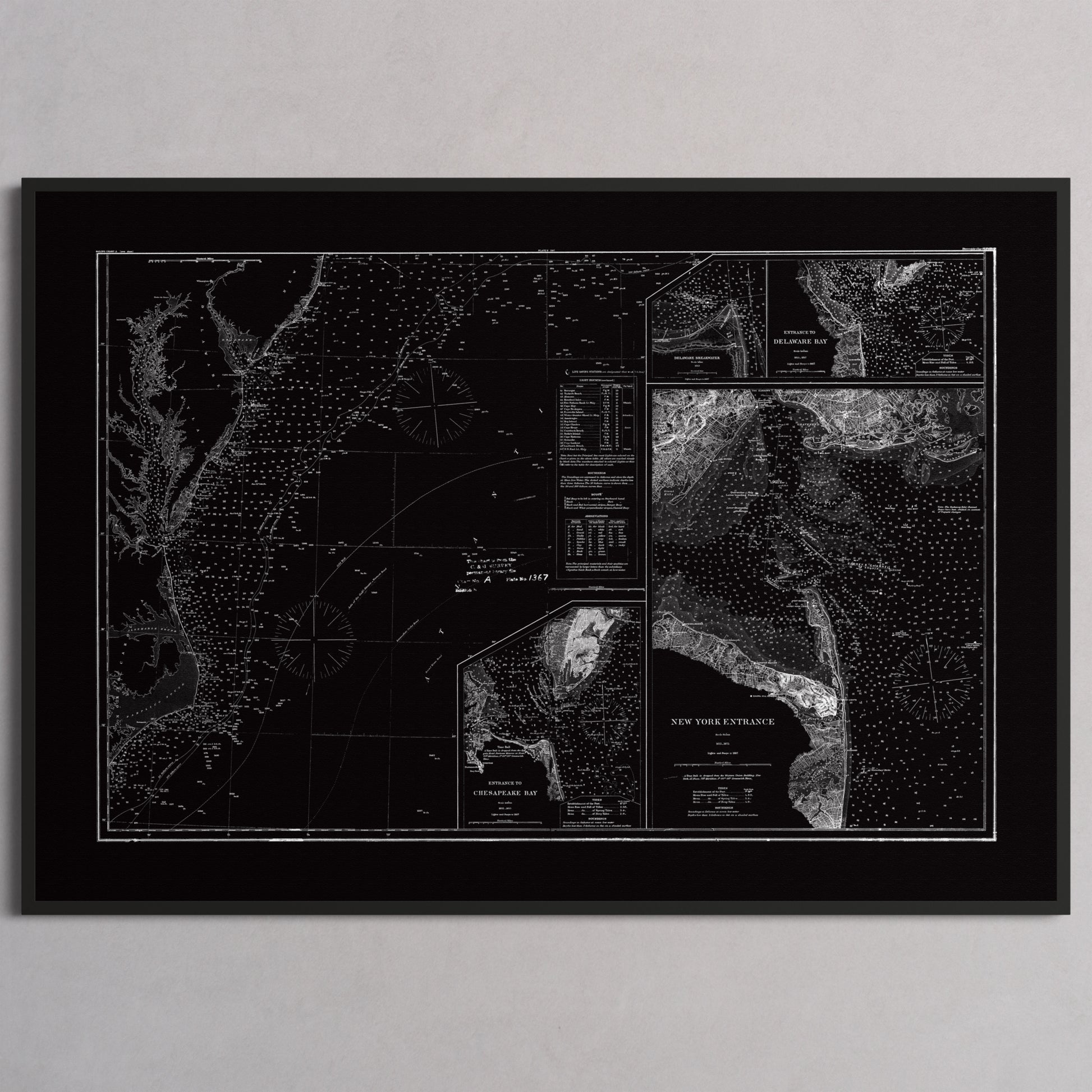 Entrance to Chesapeake Bay Delaware Bay and New York 1875 - XL (70x100 cm / 28x40″) Black Frame