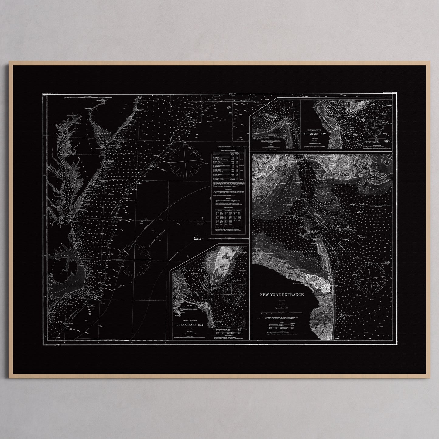 Entrance to Chesapeake Bay Delaware Bay and New York 1875 - L (60x80 cm / 24x32″) Natural Frame