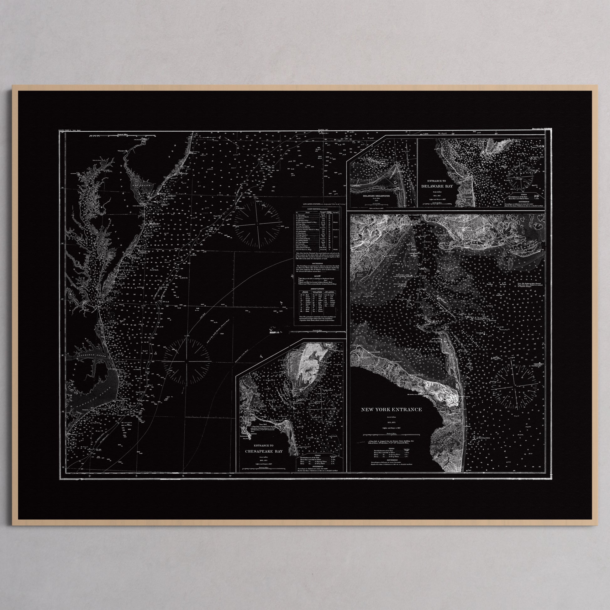 Entrance to Chesapeake Bay Delaware Bay and New York 1875 - L (60x80 cm / 24x32″) Natural Frame