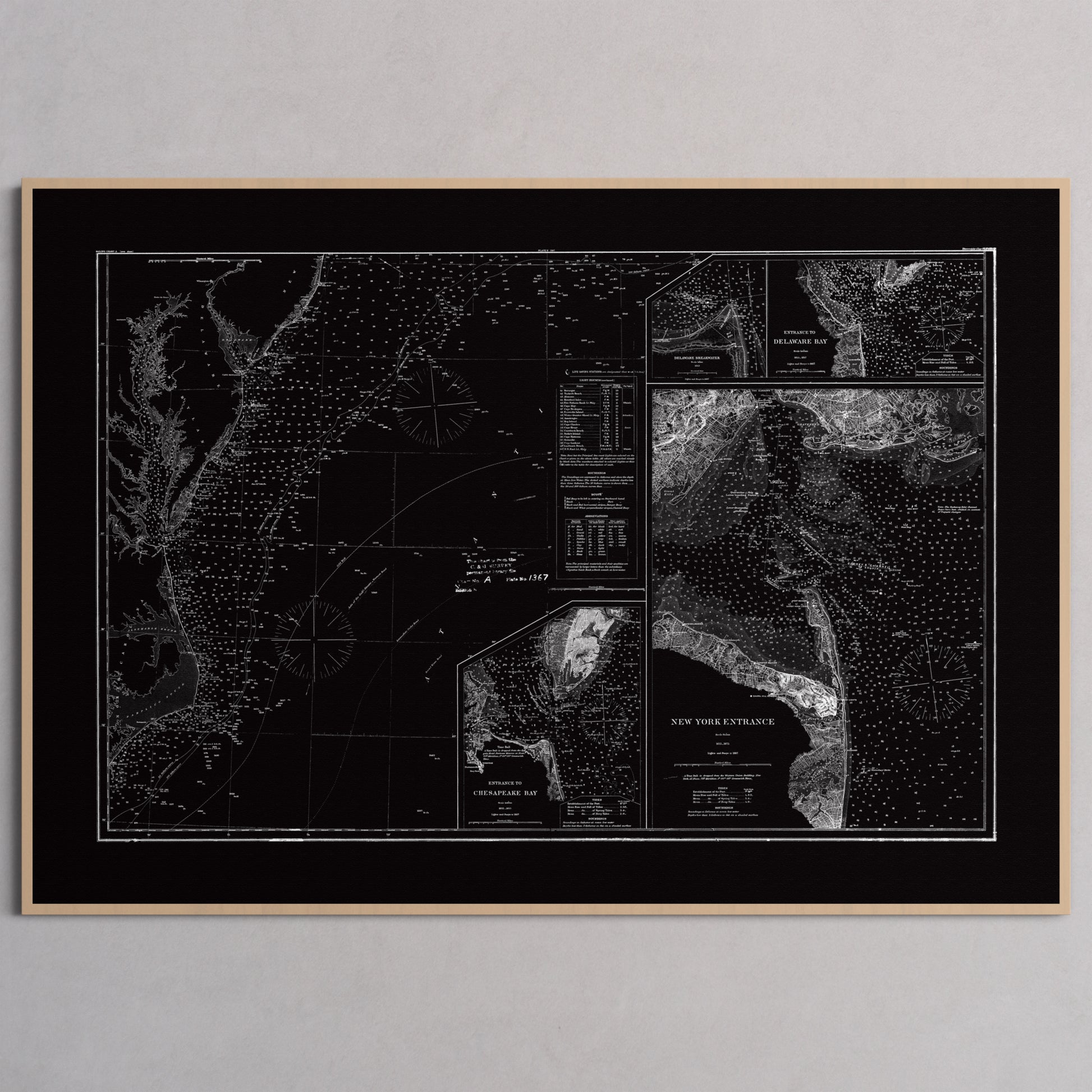 Entrance to Chesapeake Bay Delaware Bay and New York 1875 - XL (70x100 cm / 28x40″) Natural Frame