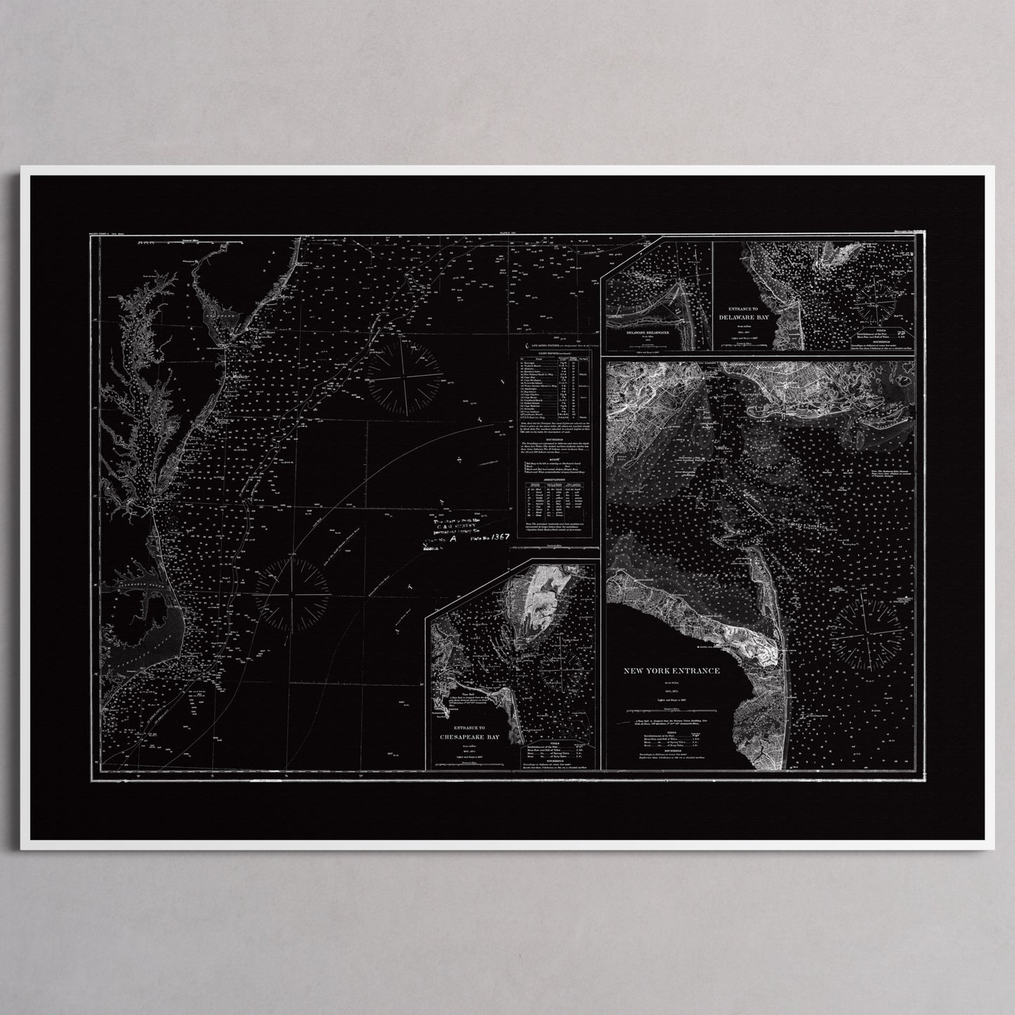 Entrance to Chesapeake Bay Delaware Bay and New York 1875 - XL (70x100 cm / 28x40″) White Frame