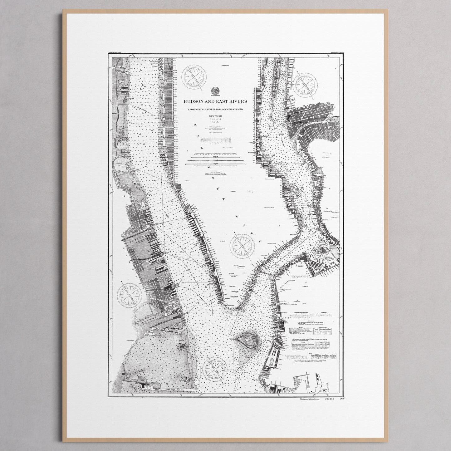 Hudson and East Rivers 1900 - M (45x60 cm / 18x24″) Natural Frame