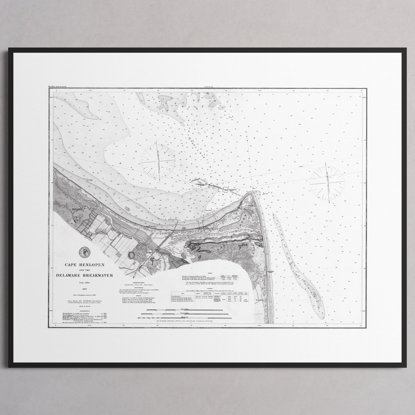 Cape Henlopen & the Delaware Breakwater 1883 - S (40x50 cm / 16x20″) Black Frame