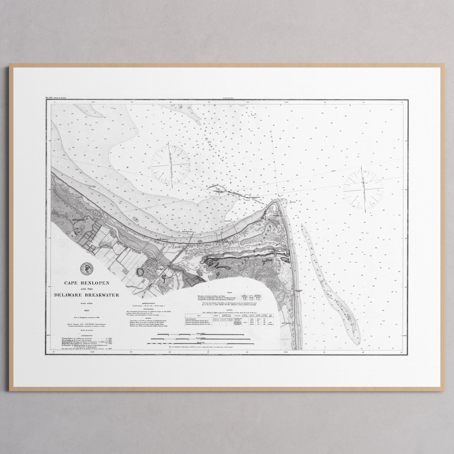 Cape Henlopen & the Delaware Breakwater 1883 - M (45x60 cm / 18x24″) Natural Frame