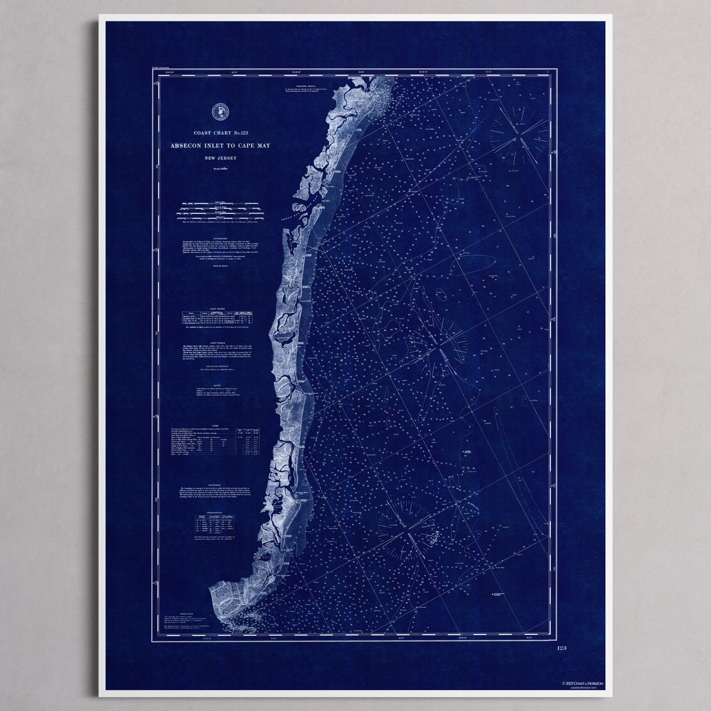Absecon Inlet To Cape May INDIGO - L (60x80 cm / 24x32″) White Frame